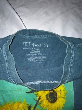 Fifth Sun Teal Blue Tee with Yellow Sunflower Graphic